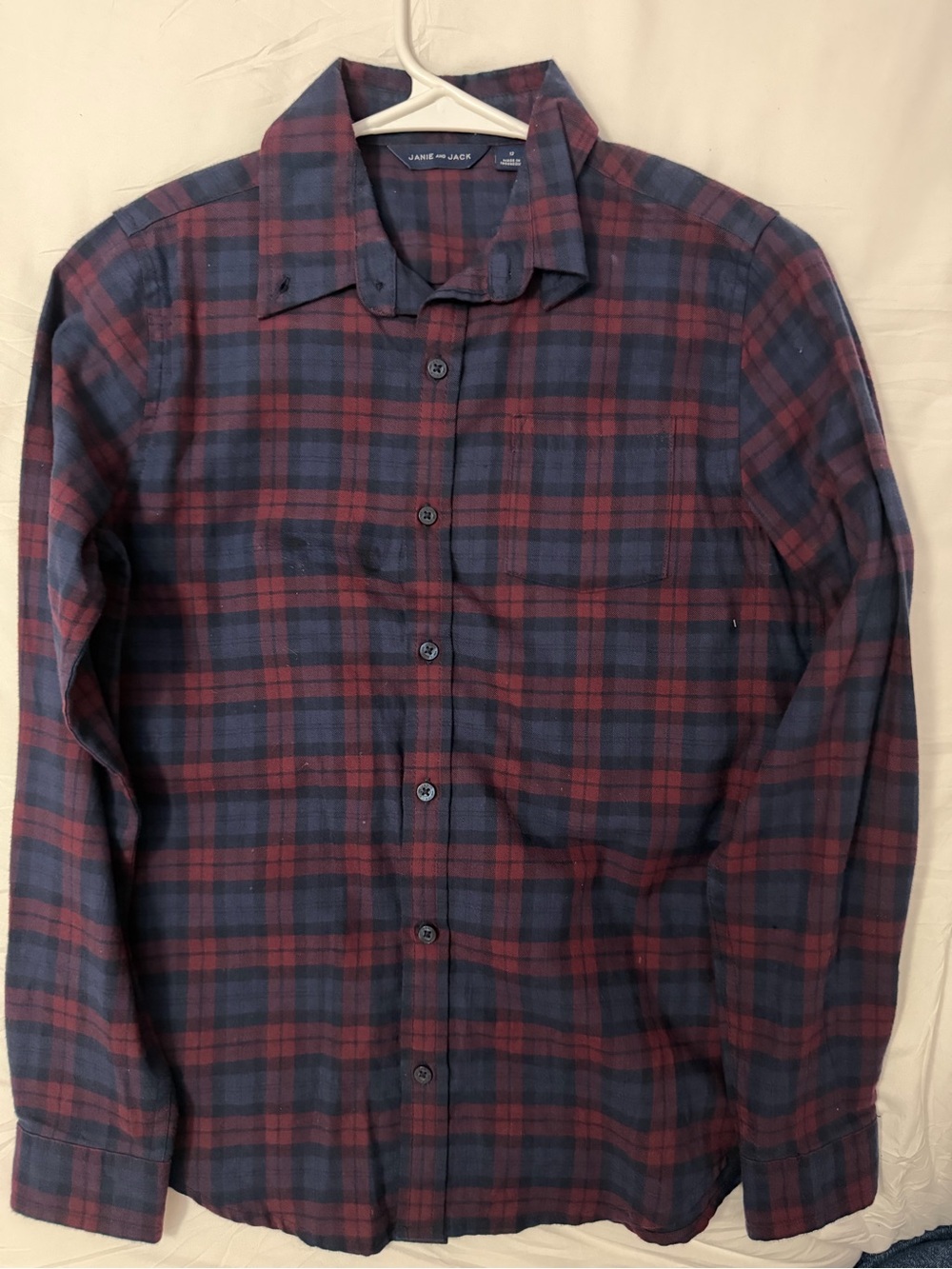 Janie and Jack boys Red and Navy Plaid Button-Down Shirt